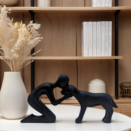 Dog & Owner Resin Statue - Heartwarming Family Bond Desk Art