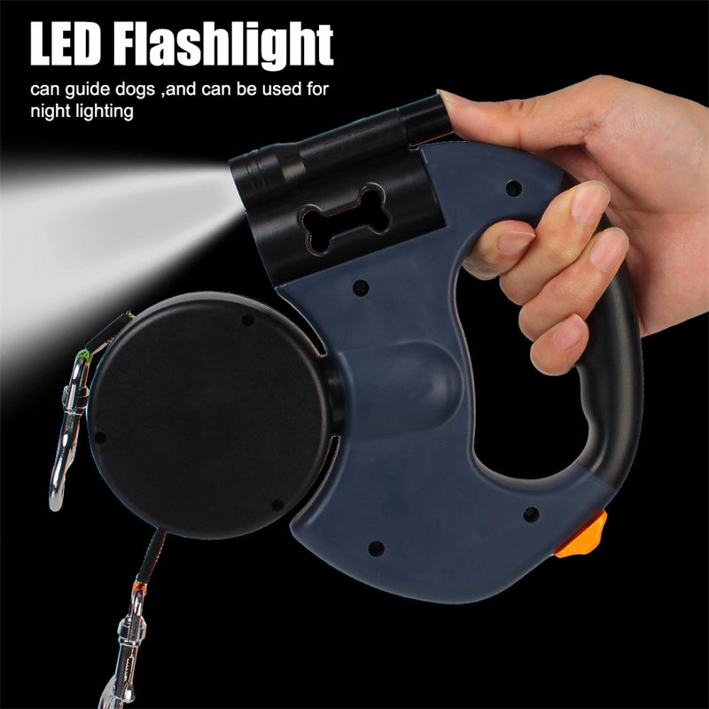 Retractable Dog Leash For Small Dogs Reflective Dual Pet Leash Lead 360 Swivel No Double Dog Walking Leash With Lights Pet
