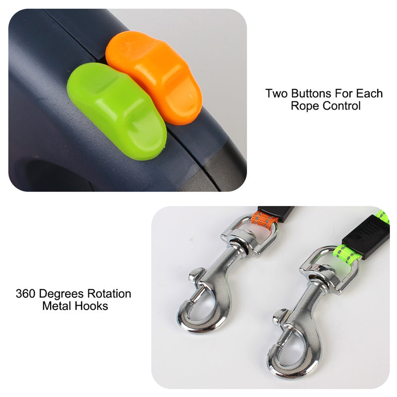 Retractable Dog Leash For Small Dogs Reflective Dual Pet Leash Lead 360 Swivel No Double Dog Walking Leash With Lights Pet