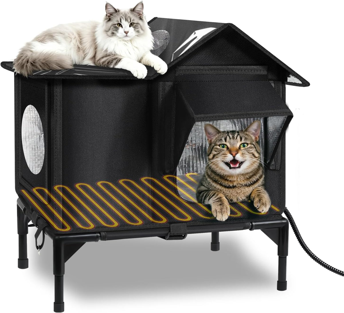 Heated Outdoor Cat House with Escape Door & Warming Pad, M/L