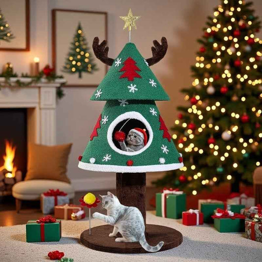 Christmas Cat Tree with Cozy Cat House – 47.2, 60 & 63 Inch