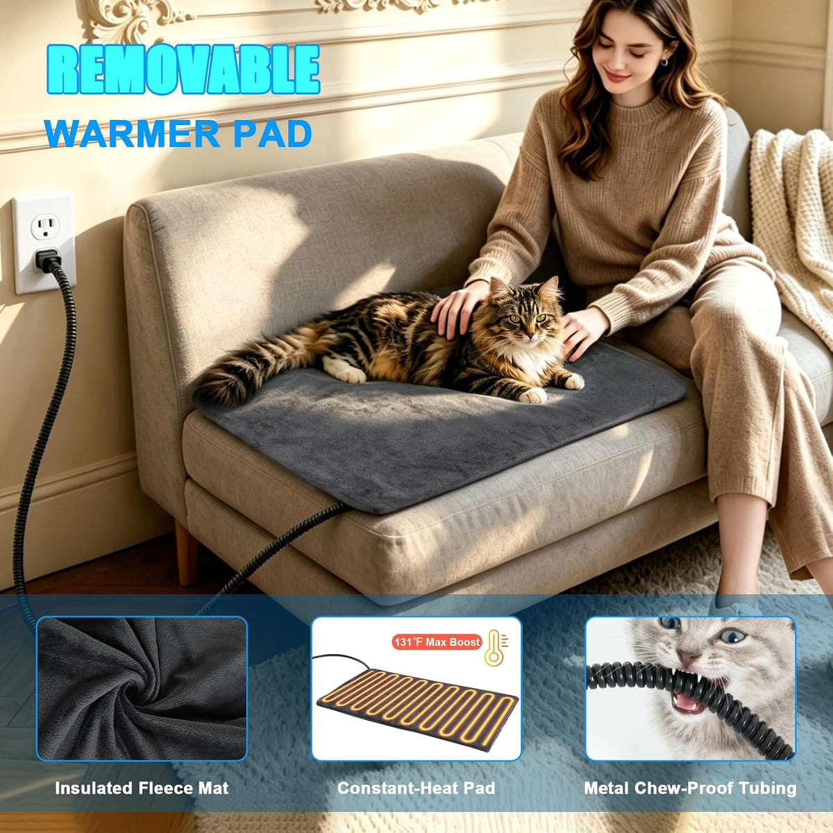 Heated Outdoor Cat House with Escape Door & Warming Pad, M/L