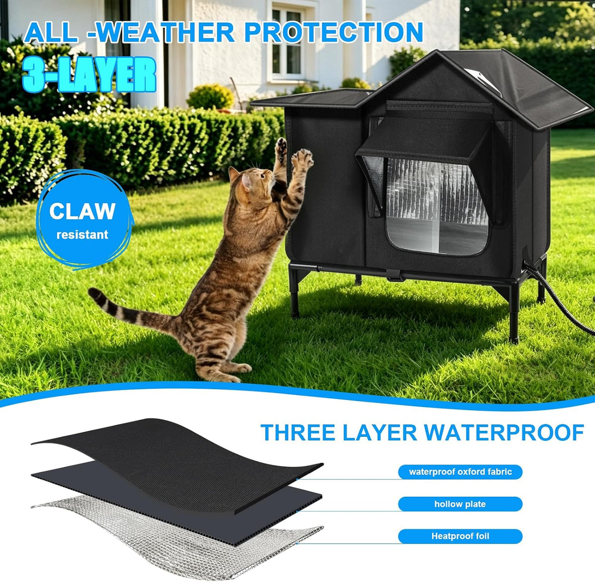 Heated Outdoor Cat House with Escape Door & Warming Pad, M/L