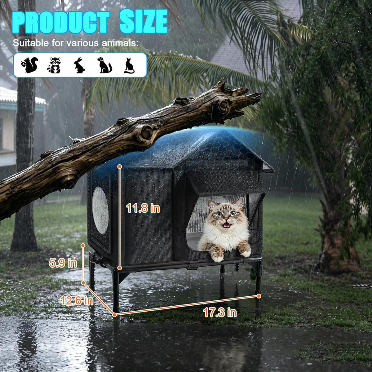 Heated Outdoor Cat House with Escape Door & Warming Pad, M/L