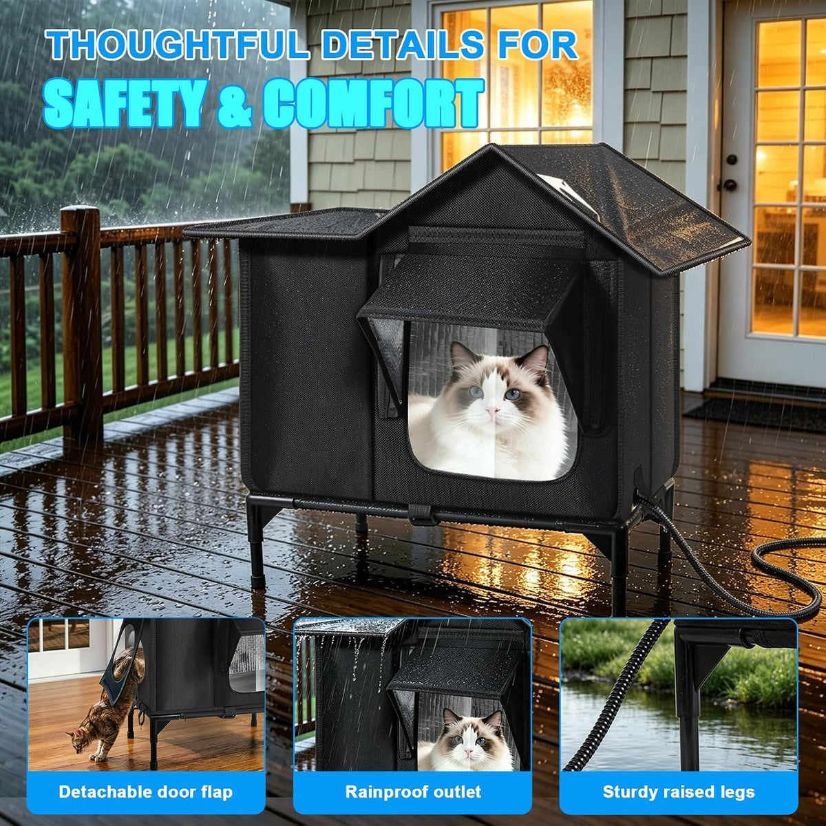 Heated Outdoor Cat House with Escape Door & Warming Pad, M/L