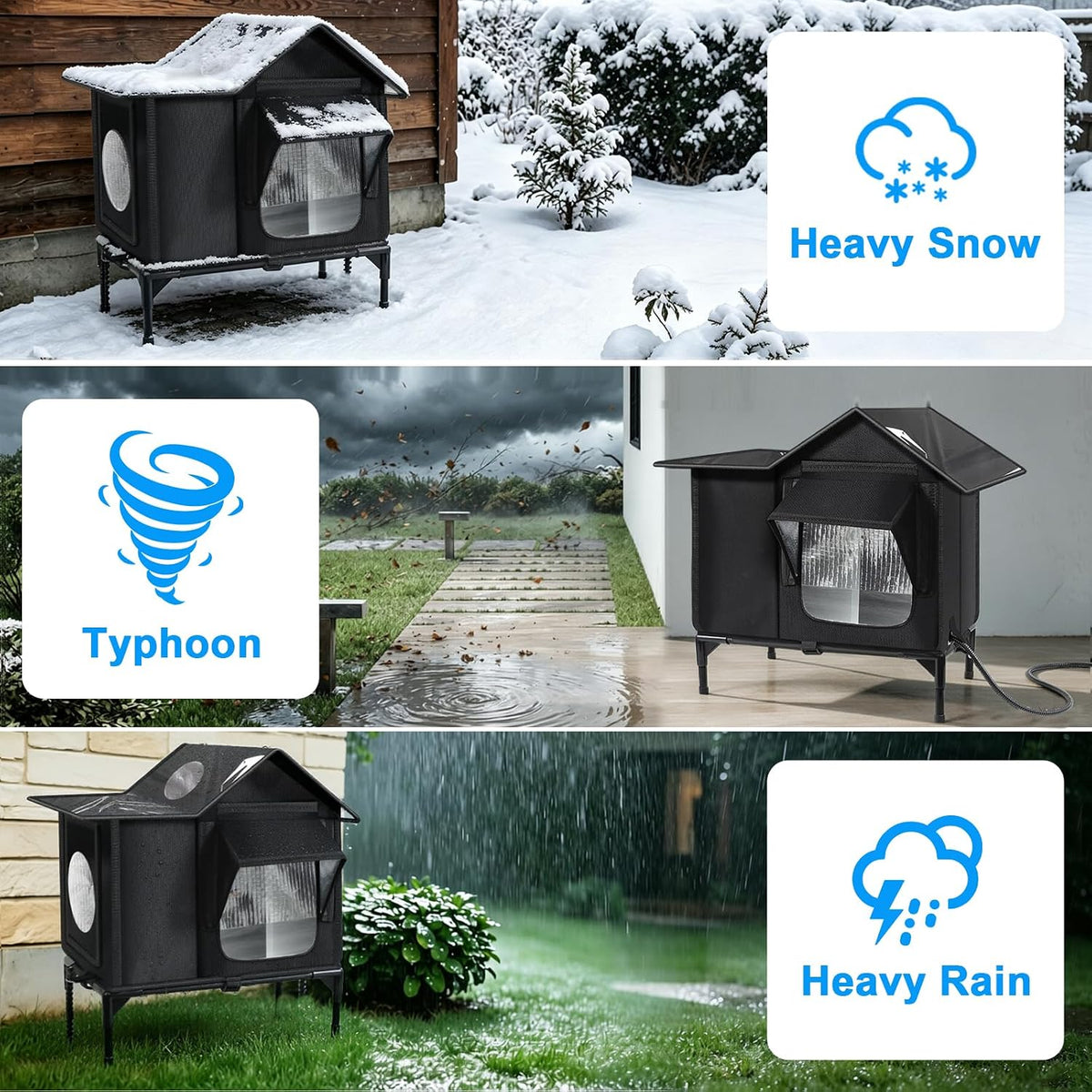 Heated Outdoor Cat House with Escape Door & Warming Pad, M/L