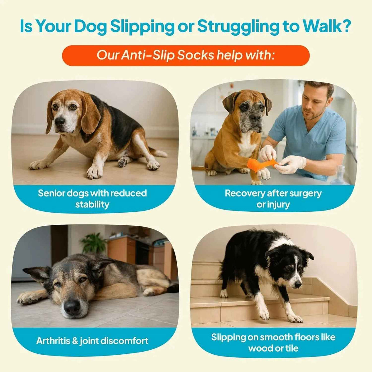 Anti-Slip Dog Socks with Straps, Breathable 4-Pack