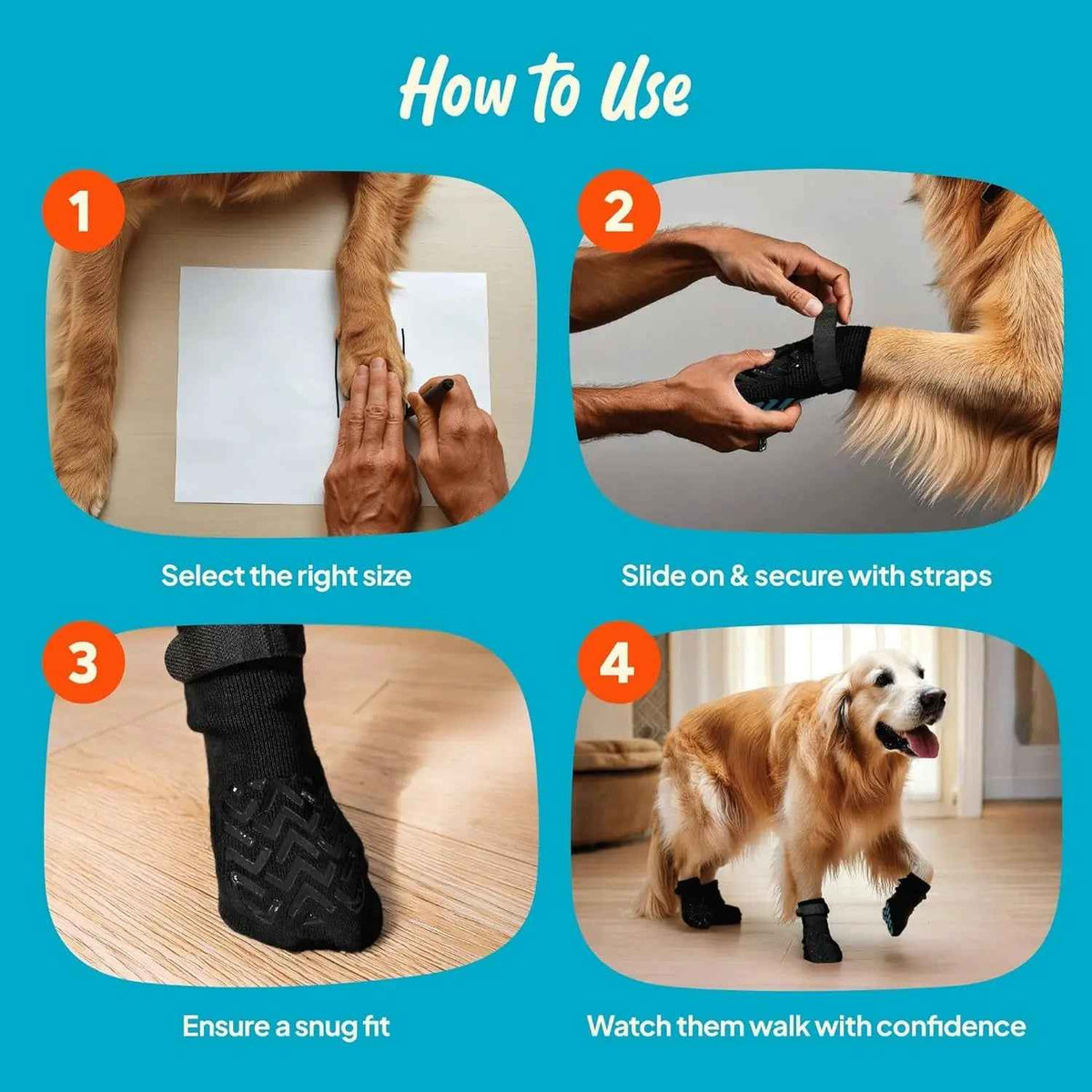 Anti-Slip Dog Socks with Straps, Breathable 4-Pack