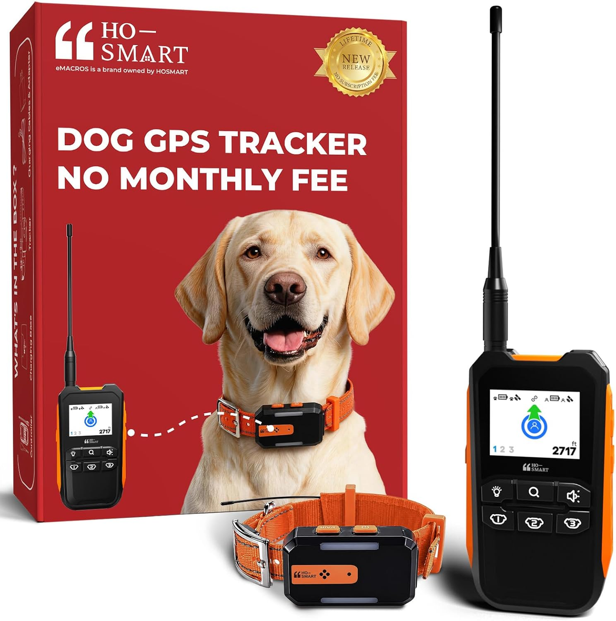 No-Subscription Dog GPS Tracker, 3-Mile Range, IP67