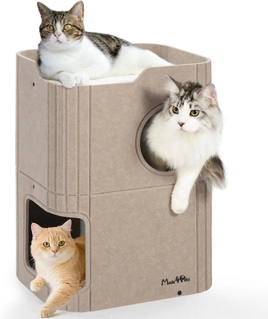 Made4Pets 2-Story Indoor Cat House Cube Bed Tunnel Condo