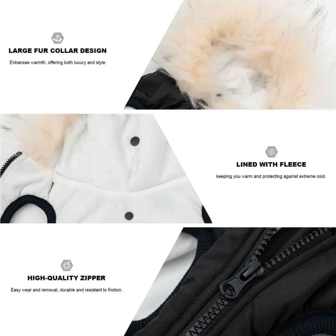 Waterproof Dog Coat Jacket Faux Fur Hood & Reflective Strap