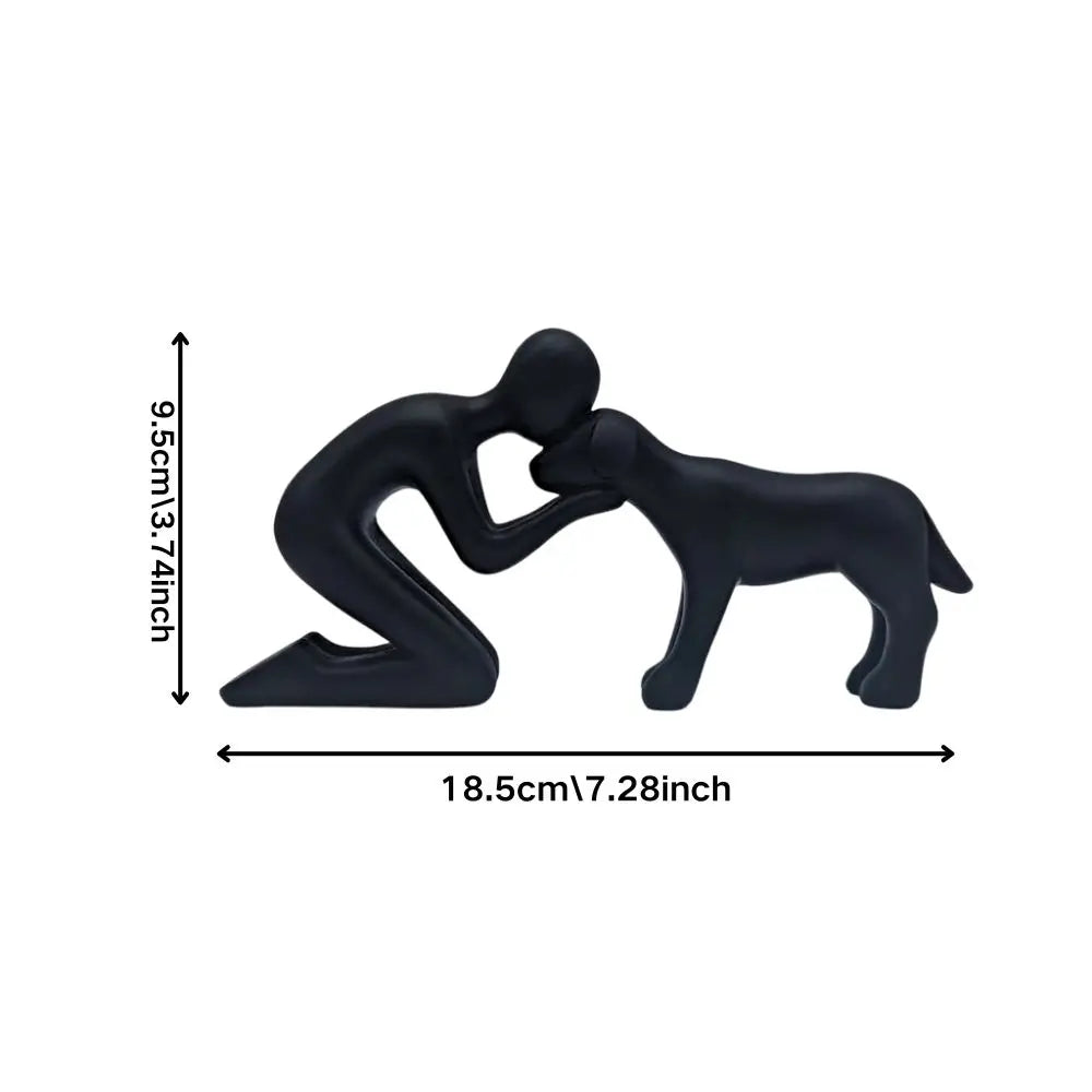 Dog & Owner Resin Statue - Heartwarming Family Bond Desk Art