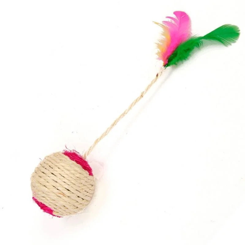 Sisal Cat Scratching Ball – Interactive Feather Toy for Kittens