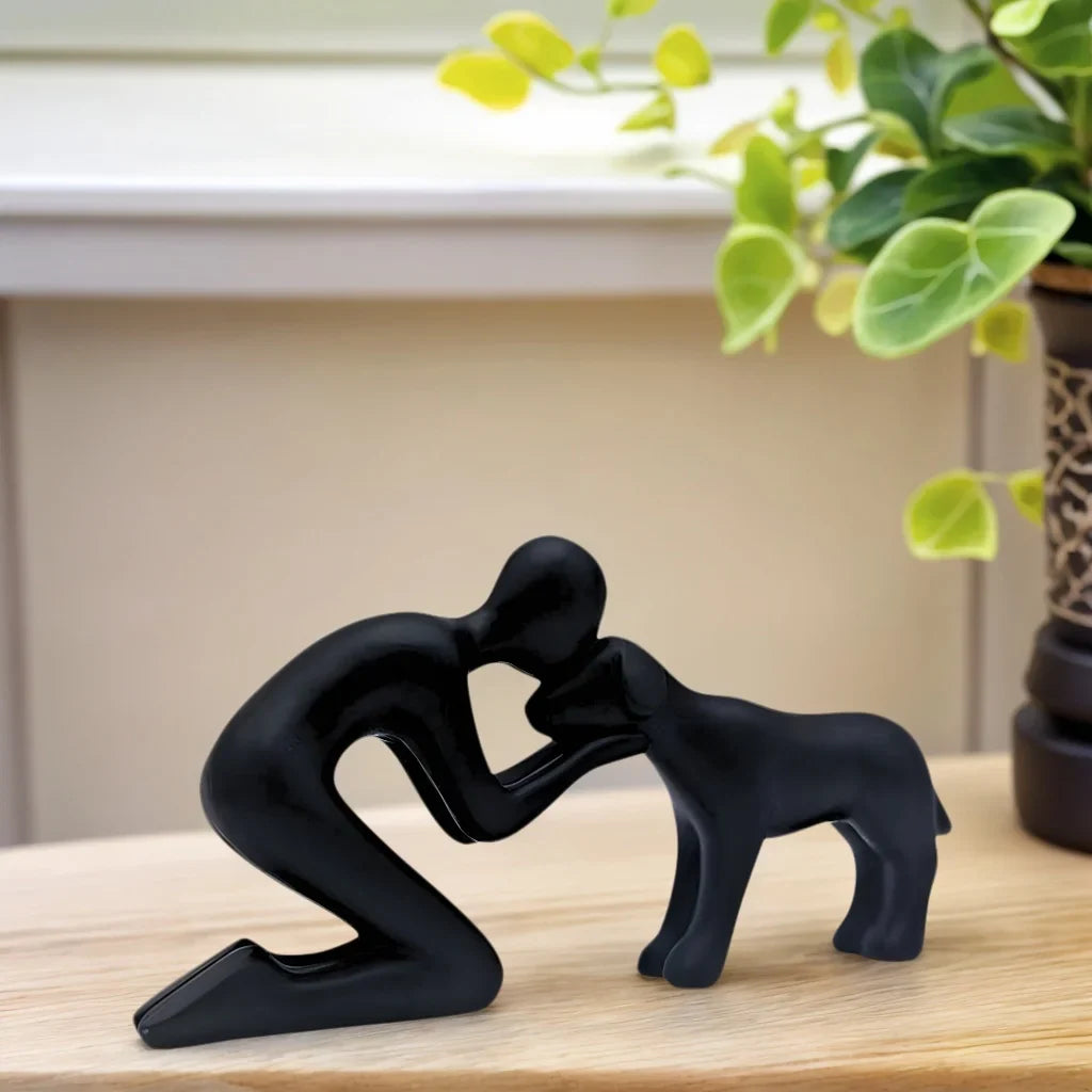Dog & Owner Resin Statue - Heartwarming Family Bond Desk Art