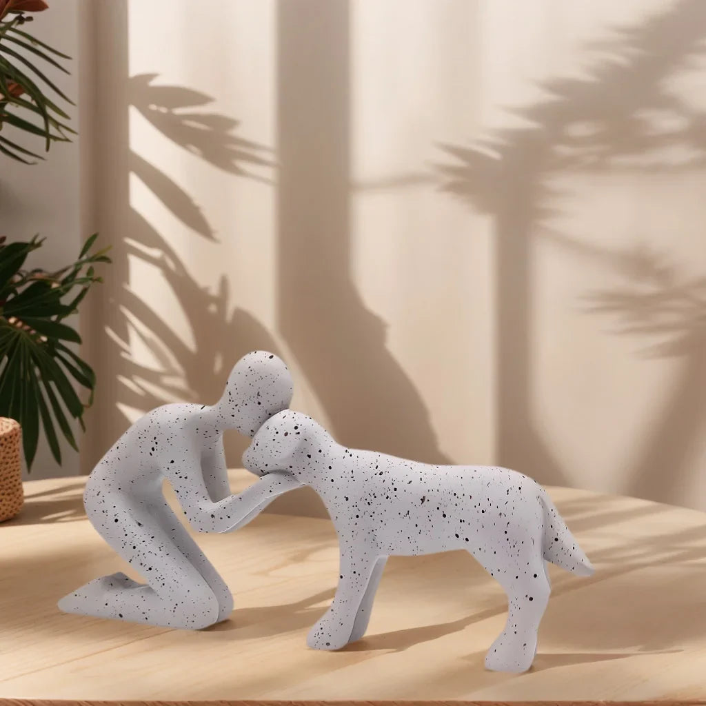 Dog & Owner Resin Statue - Heartwarming Family Bond Desk Art