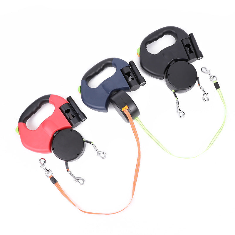 Retractable Dog Leash For Small Dogs Reflective Dual Pet Leash Lead 360 Swivel No Double Dog Walking Leash With Lights Pet