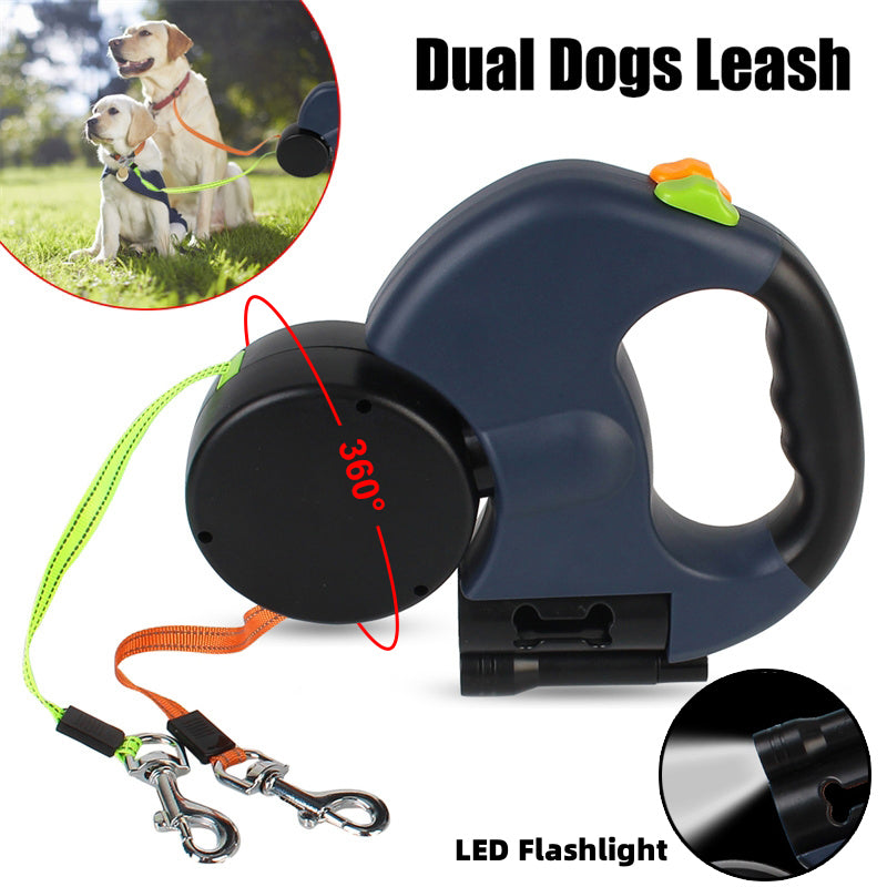Retractable Dog Leash For Small Dogs Reflective Dual Pet Leash Lead 360 Swivel No Double Dog Walking Leash With Lights Pet